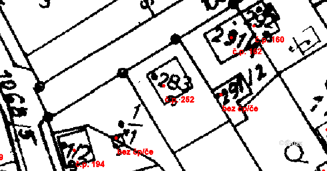 Hrochův Týnec 252 na parcele st. 283 v KÚ Hrochův Týnec, Katastrální mapa