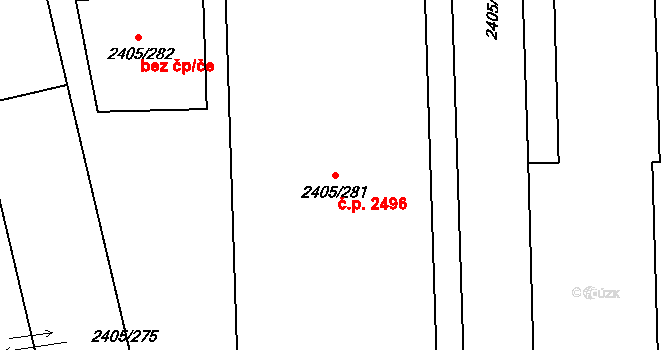 Pelhřimov 2496 na parcele st. 2405/281 v KÚ Pelhřimov, Katastrální mapa