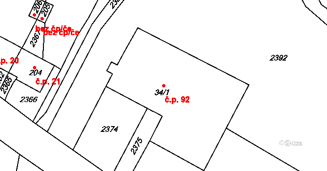 Prostřední Lipka 92, Králíky na parcele st. 34/1 v KÚ Prostřední Lipka, Katastrální mapa
