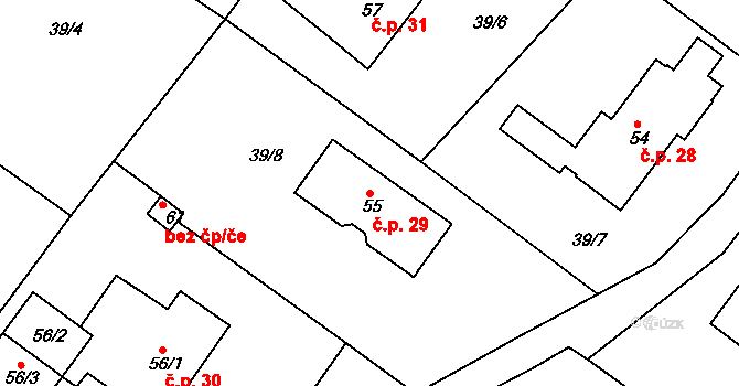 Dvořisko 29, Choceň na parcele st. 55 v KÚ Dvořisko, Katastrální mapa