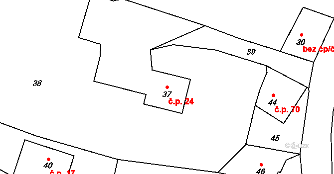Dolní Žukov 24, Český Těšín na parcele st. 37 v KÚ Dolní Žukov, Katastrální mapa
