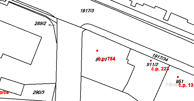 Slaný 754 na parcele st. 911/1 v KÚ Slaný, Katastrální mapa