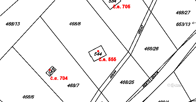 Solopisky 555, Třebotov na parcele st. 544 v KÚ Třebotov, Katastrální mapa