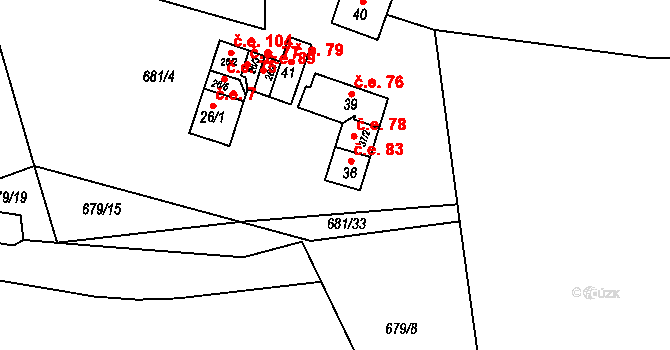 Strážiště 83, Mladotice na parcele st. 36 v KÚ Strážiště u Mladotic, Katastrální mapa