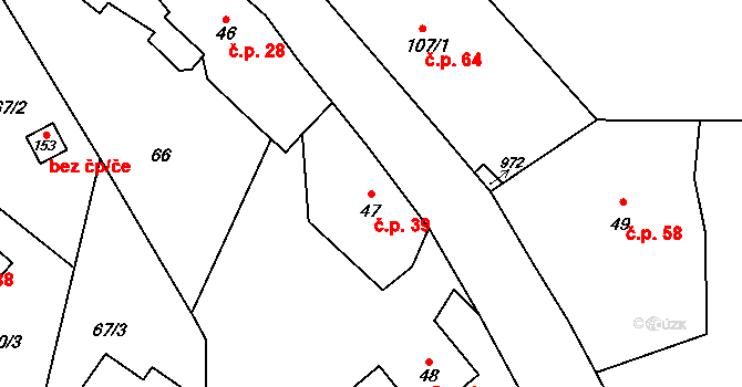 Pavlišov 39, Náchod na parcele st. 47 v KÚ Pavlišov, Katastrální mapa