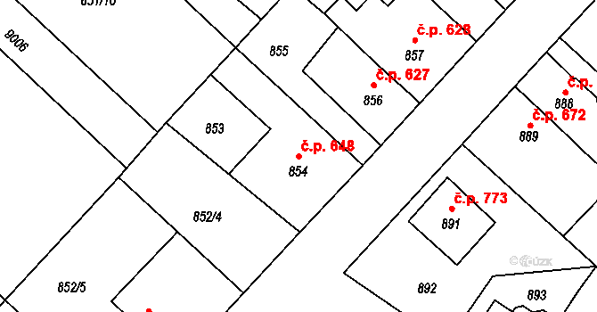 Holice 648 na parcele st. 854 v KÚ Holice v Čechách, Katastrální mapa
