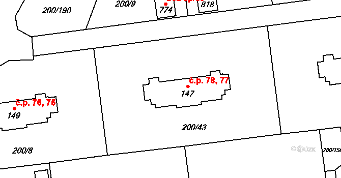 Ohrazenice 77,78, Pardubice na parcele st. 147 v KÚ Ohrazenice, Katastrální mapa