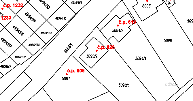 Zábřeh 620 na parcele st. 5093/2 v KÚ Zábřeh na Moravě, Katastrální mapa