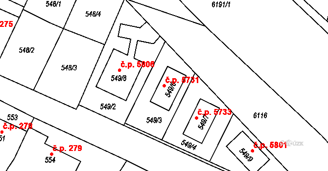 Jihlava 5731 na parcele st. 549/6 v KÚ Jihlava, Katastrální mapa