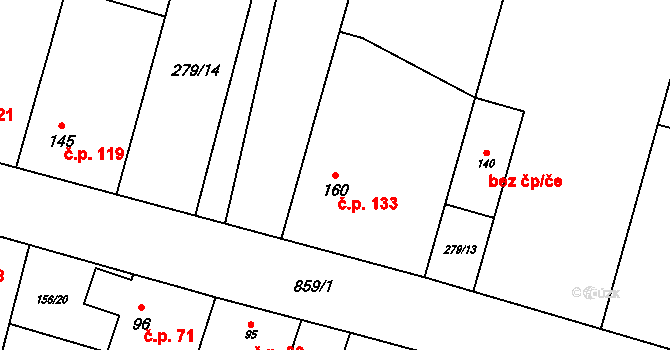 Strojetice 133, Kryry na parcele st. 160 v KÚ Strojetice u Podbořan, Katastrální mapa