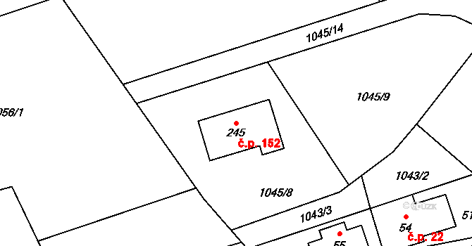 Dolní Štěpanice 152, Benecko na parcele st. 245 v KÚ Dolní Štěpanice, Katastrální mapa