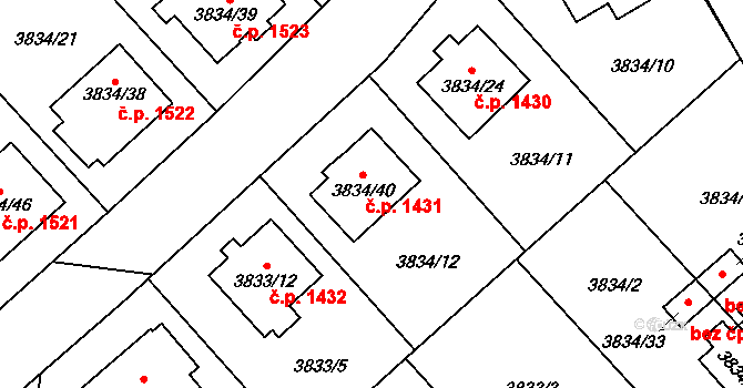 Chotěboř 1431 na parcele st. 3834/40 v KÚ Chotěboř, Katastrální mapa