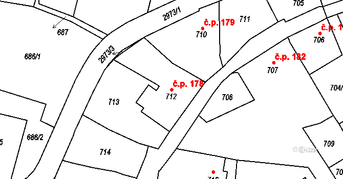 Dobruška 178 na parcele st. 712 v KÚ Dobruška, Katastrální mapa