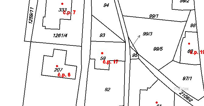 Horní Lánov 17, Lánov na parcele st. 59 v KÚ Horní Lánov, Katastrální mapa