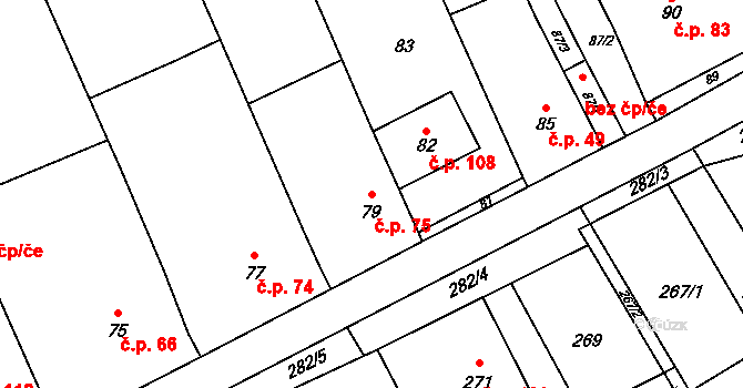 Bílany 75, Kroměříž na parcele st. 79 v KÚ Bílany, Katastrální mapa