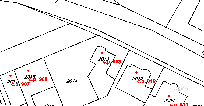 Holešov 909 na parcele st. 2013 v KÚ Holešov, Katastrální mapa
