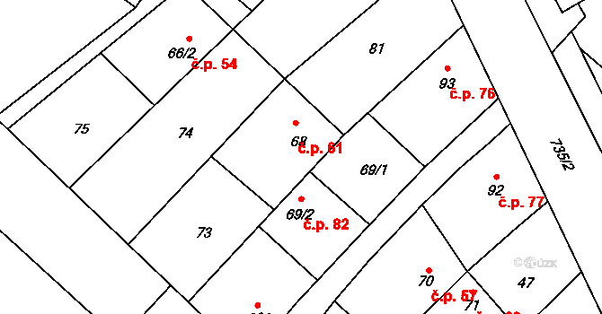 Hluchov 61 na parcele st. 68 v KÚ Hluchov, Katastrální mapa