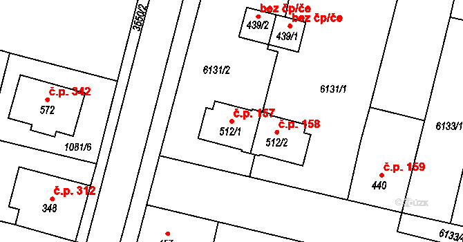 Hrabětice 157 na parcele st. 512/1 v KÚ Hrabětice, Katastrální mapa