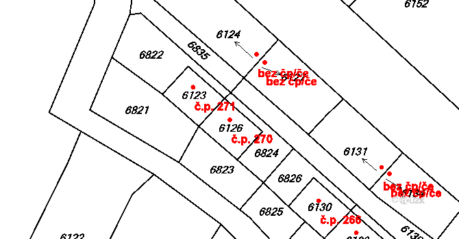 Šanov 270 na parcele st. 6126 v KÚ Šanov nad Jevišovkou, Katastrální mapa
