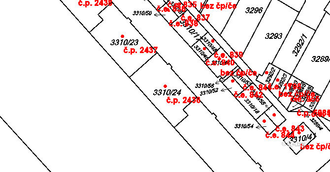 Znojmo 2436 na parcele st. 3310/24 v KÚ Znojmo-město, Katastrální mapa