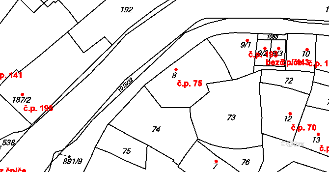 Kokory 75 na parcele st. 8 v KÚ Kokory, Katastrální mapa