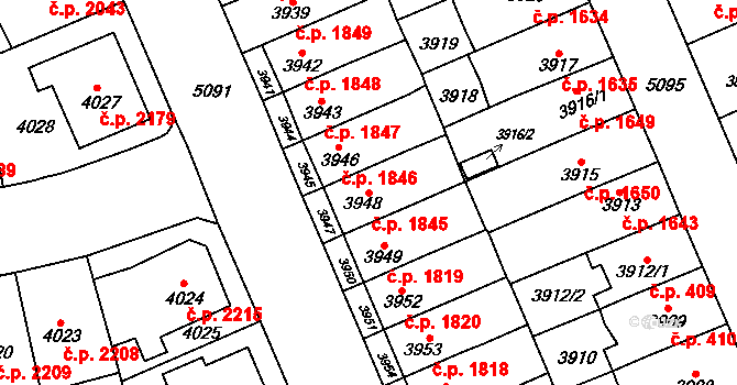 Přerov I-Město 1845, Přerov na parcele st. 3948 v KÚ Přerov, Katastrální mapa