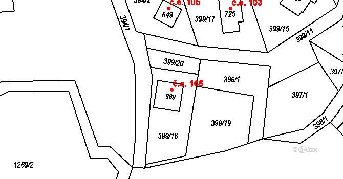 Budislav 165 na parcele st. 889 v KÚ Budislav u Litomyšle, Katastrální mapa