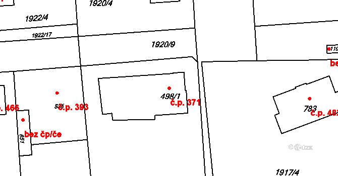 Hranice IV-Drahotuše 371, Hranice na parcele st. 498/1 v KÚ Drahotuše, Katastrální mapa