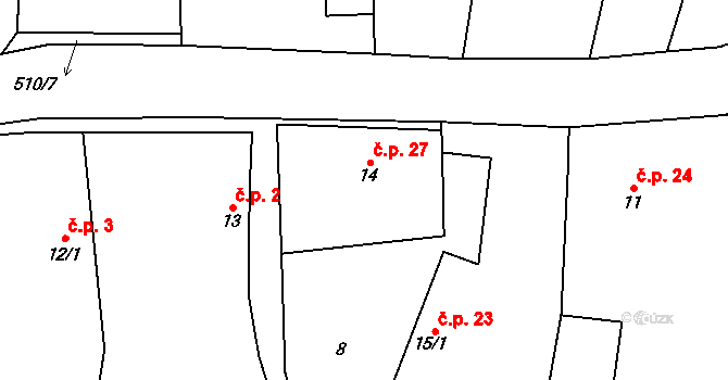 Jizbice 27 na parcele st. 14 v KÚ Jizbice u Nymburka, Katastrální mapa
