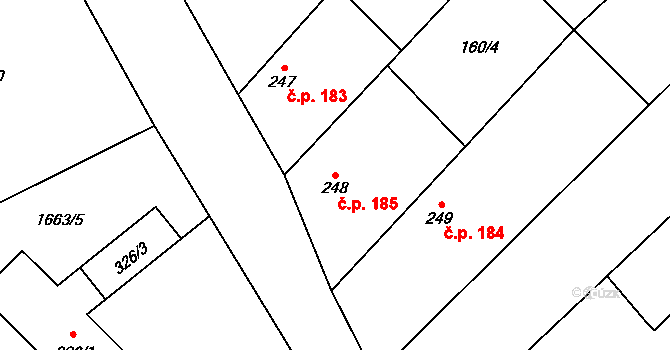 Chotusice 185 na parcele st. 248 v KÚ Chotusice, Katastrální mapa