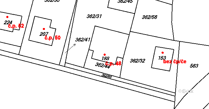 Otryby 48, Soběšín na parcele st. 188 v KÚ Soběšín, Katastrální mapa
