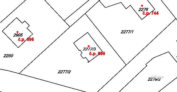 Zruč nad Sázavou 696 na parcele st. 2277/3 v KÚ Zruč nad Sázavou, Katastrální mapa