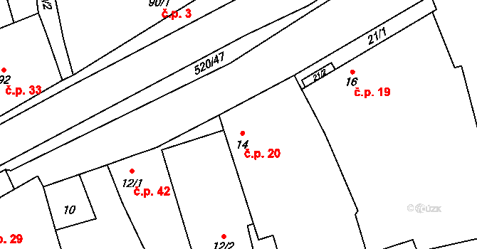 Chvalešovice 20, Dříteň na parcele st. 14 v KÚ Chvalešovice, Katastrální mapa