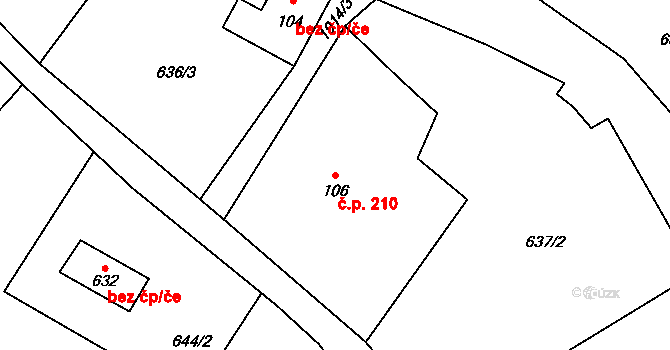 Horní Maxov 210, Lučany nad Nisou na parcele st. 106 v KÚ Horní Maxov, Katastrální mapa