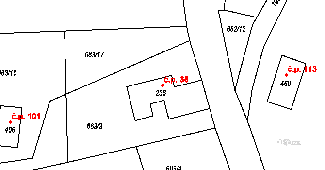 Jistebsko 35, Pěnčín na parcele st. 238 v KÚ Jistebsko, Katastrální mapa