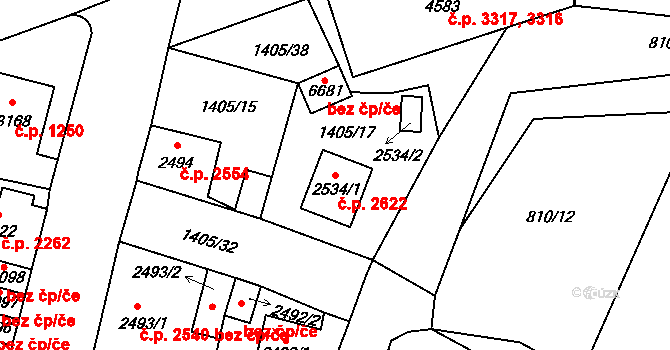 Jablonec nad Nisou 2622 na parcele st. 2534/1 v KÚ Jablonec nad Nisou, Katastrální mapa
