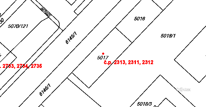 Jihlava 2311,2312,2313 na parcele st. 5017 v KÚ Jihlava, Katastrální mapa