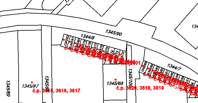 Jihlava 2597 na parcele st. 1345/76 v KÚ Jihlava, Katastrální mapa