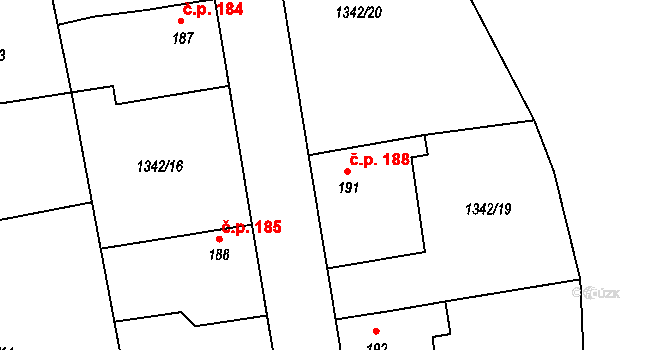 Kochánky 188 na parcele st. 191 v KÚ Kochánky, Katastrální mapa