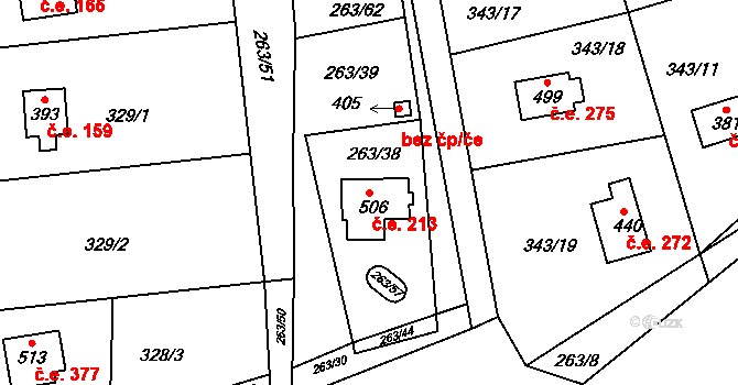 Hostěradice 213, Kamenný Přívoz na parcele st. 506 v KÚ Hostěradice, Katastrální mapa