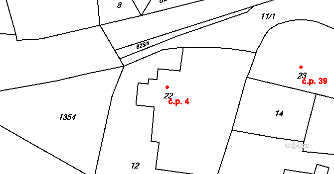 Čelina 4, Borotice na parcele st. 22 v KÚ Čelina, Katastrální mapa