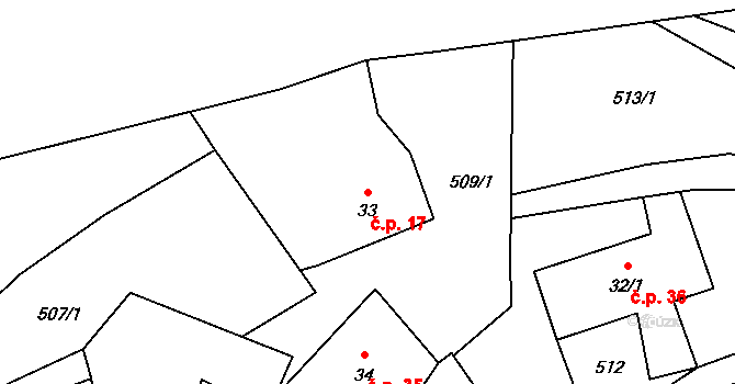 Hamr na Jezeře 17 na parcele st. 33 v KÚ Hamr na Jezeře, Katastrální mapa