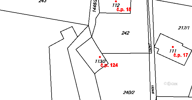 Vlčí Hora 124, Krásná Lípa na parcele st. 113/2 v KÚ Vlčí Hora, Katastrální mapa
