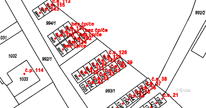 Zastávka 126 na parcele st. 993/7 v KÚ Zastávka, Katastrální mapa