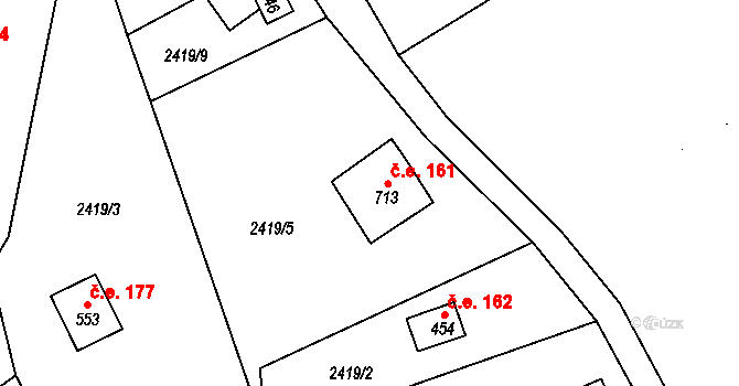 Radějov 161 na parcele st. 713 v KÚ Radějov u Strážnice, Katastrální mapa