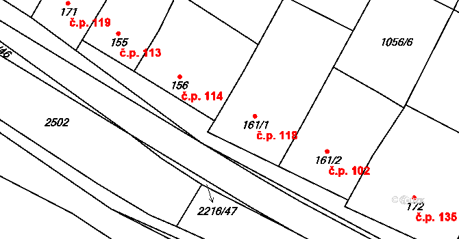 Troubky 118, Troubky-Zdislavice na parcele st. 161/1 v KÚ Troubky, Katastrální mapa