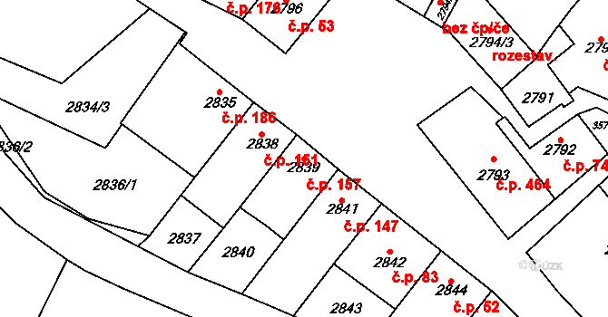 Nosálovice 157, Vyškov na parcele st. 2839 v KÚ Vyškov, Katastrální mapa