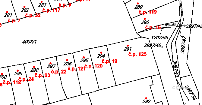 Pazderna 19, Vyškov na parcele st. 294 v KÚ Dědice u Vyškova, Katastrální mapa