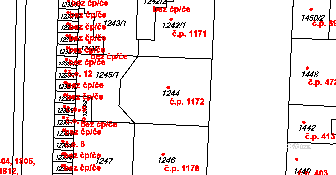 Slavkov u Brna 1172 na parcele st. 1244 v KÚ Slavkov u Brna, Katastrální mapa
