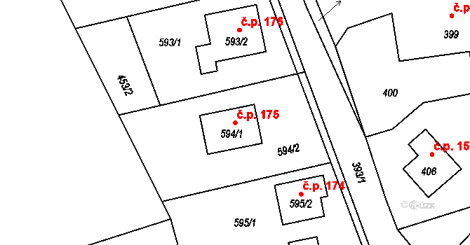 Železná 175, Vrbno pod Pradědem na parcele st. 594/1 v KÚ Železná pod Pradědem, Katastrální mapa
